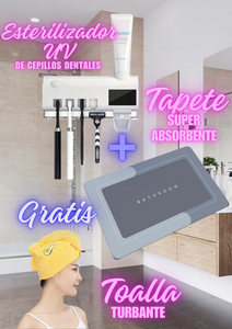 Combo Baño: TAPETE SUPER ABSORBENTE + ESTERILIZADOR UV DE CEPILLOS DENTALES + GRATIS TOALLA TURBANTE